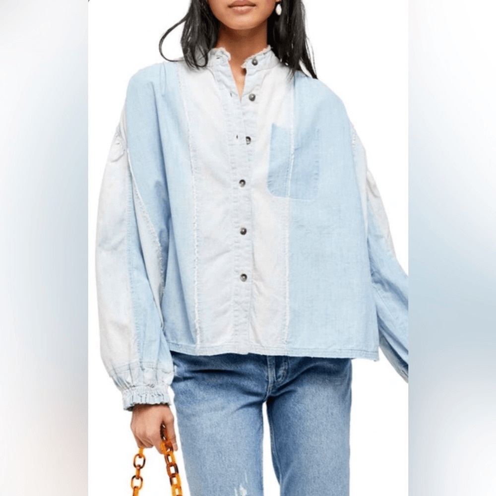We The Free Women’s ‘Set Sail’ Denim Top Indigo Combo Size Medium